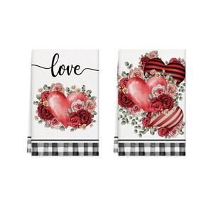 Heart‎ Floral Kitchen Towels - Red & Pink Floral Set
